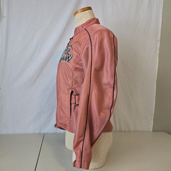 Harley Davidson Mesh Motorcycle Bomber Jacket Women's XS Pink Mesh Logo EUC - Picture 7 of 16